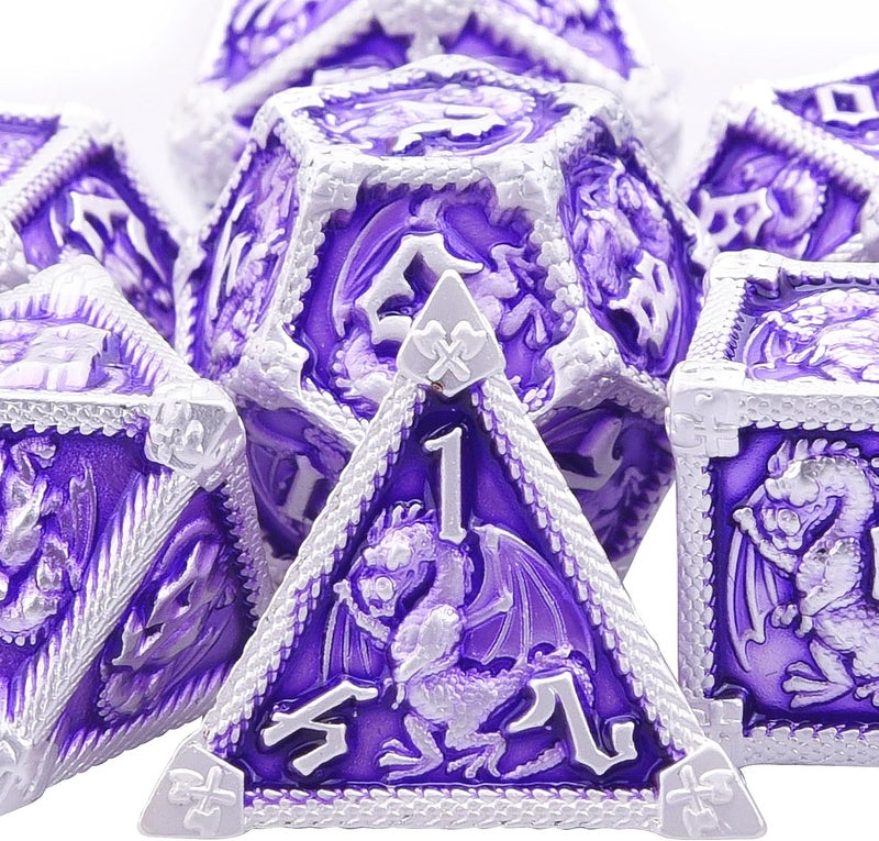 AUSTOR 7-Die Metal DND Dice Set Dungeons and Dragons Polyhedral Roll Playing Dice with Box D20 D12 D10 D% D8 D6 D4 for Pathfinder MTG RPG Board Games - Image 1